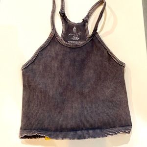 Free People Happiness Runs Crop Top distressed black Min. Wash Ribbed NWOT M/L